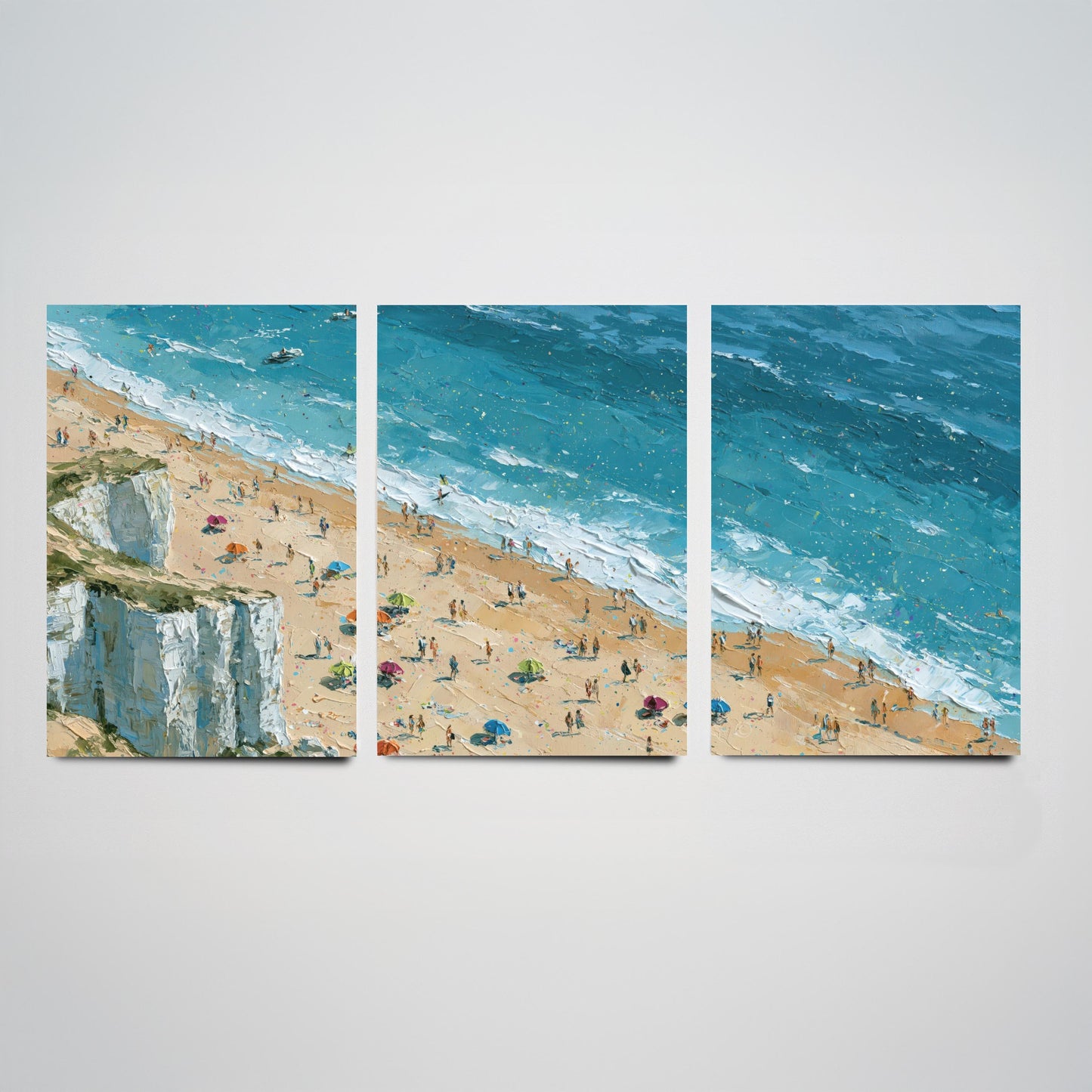 Set of Three Whiterocks Beach Portrush Prints - Aerial Coastal Oil Painting Posters - Colourful Seaside Wall Art - Northern Ireland