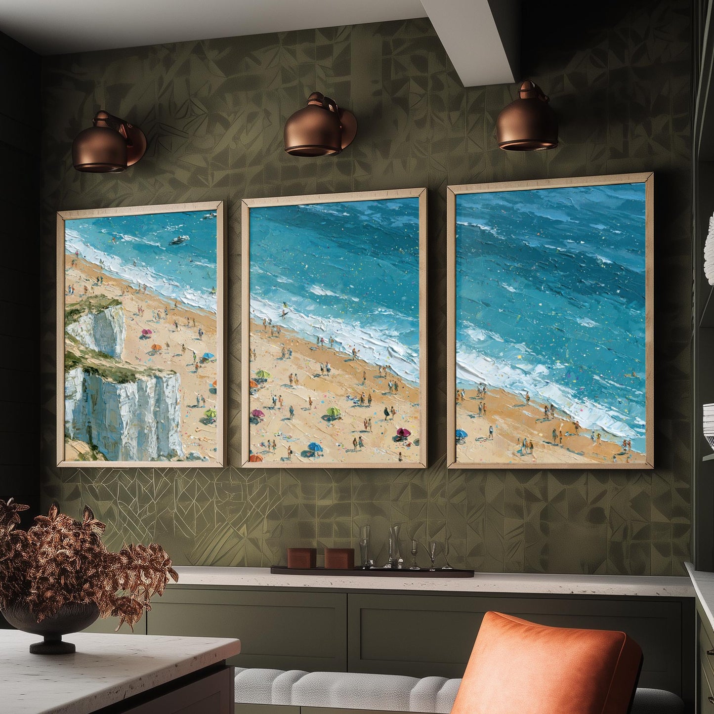 Set of Three Whiterocks Beach Portrush Prints - Aerial Coastal Oil Painting Posters - Colourful Seaside Wall Art - Northern Ireland