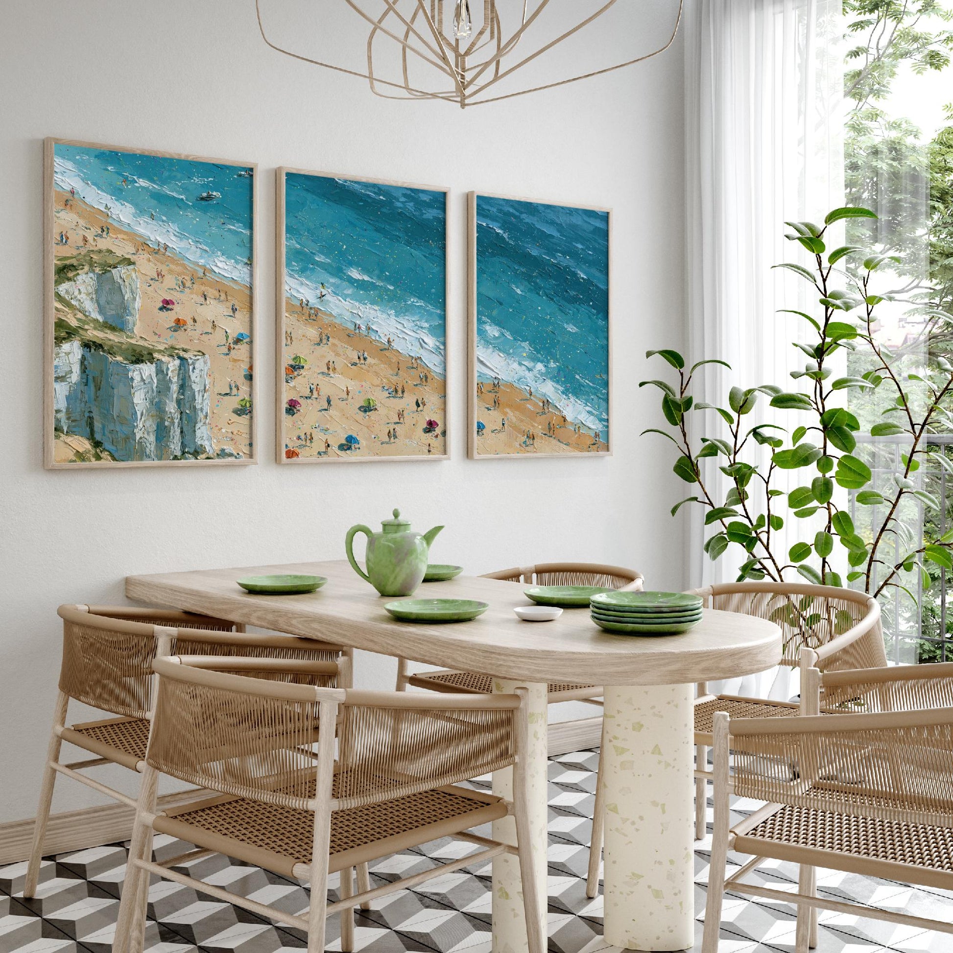 Set of Three Whiterocks Beach Portrush Prints - Aerial Coastal Oil Painting Posters - Colourful Seaside Wall Art - Northern Ireland