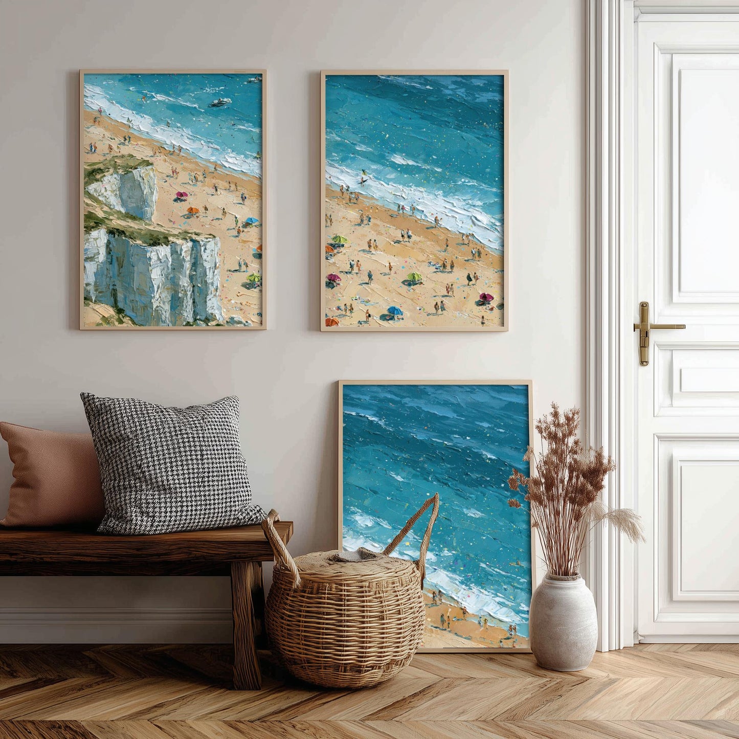 Set of Three Whiterocks Beach Portrush Prints - Aerial Coastal Oil Painting Posters - Colourful Seaside Wall Art - Northern Ireland
