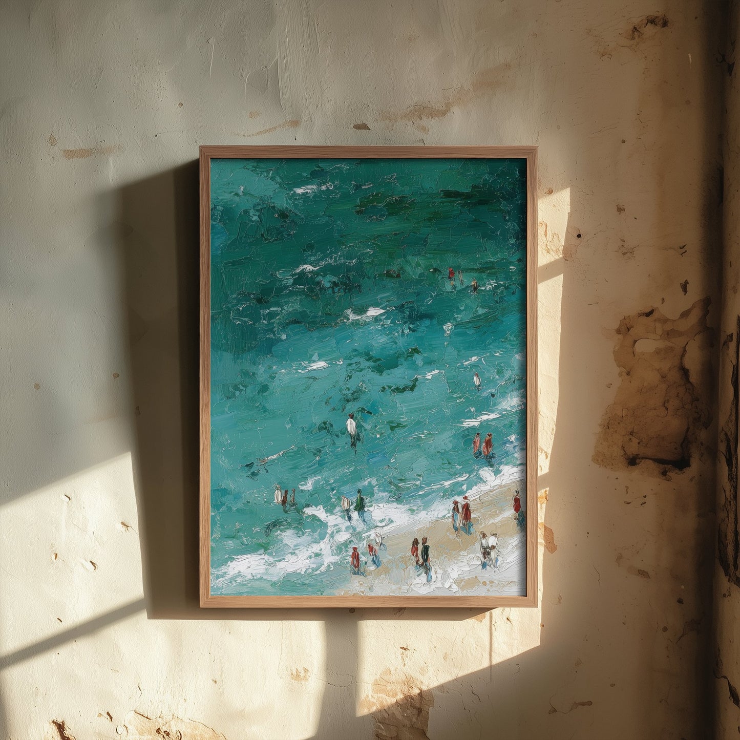 Woolacombe Beach Travel Poster - Aerial Beach Art Print - Impasto Beach Painting - Devon Panel 1/3