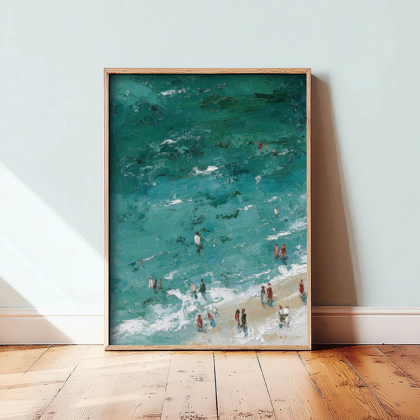 Woolacombe Beach Travel Poster - Aerial Beach Art Print - Impasto Beach Painting - Devon Panel 1/3