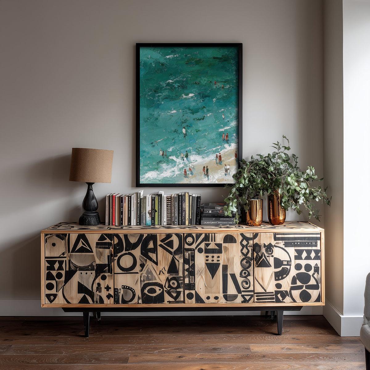 Woolacombe Beach Travel Poster - Aerial Beach Art Print - Impasto Beach Painting - Devon Panel 1/3