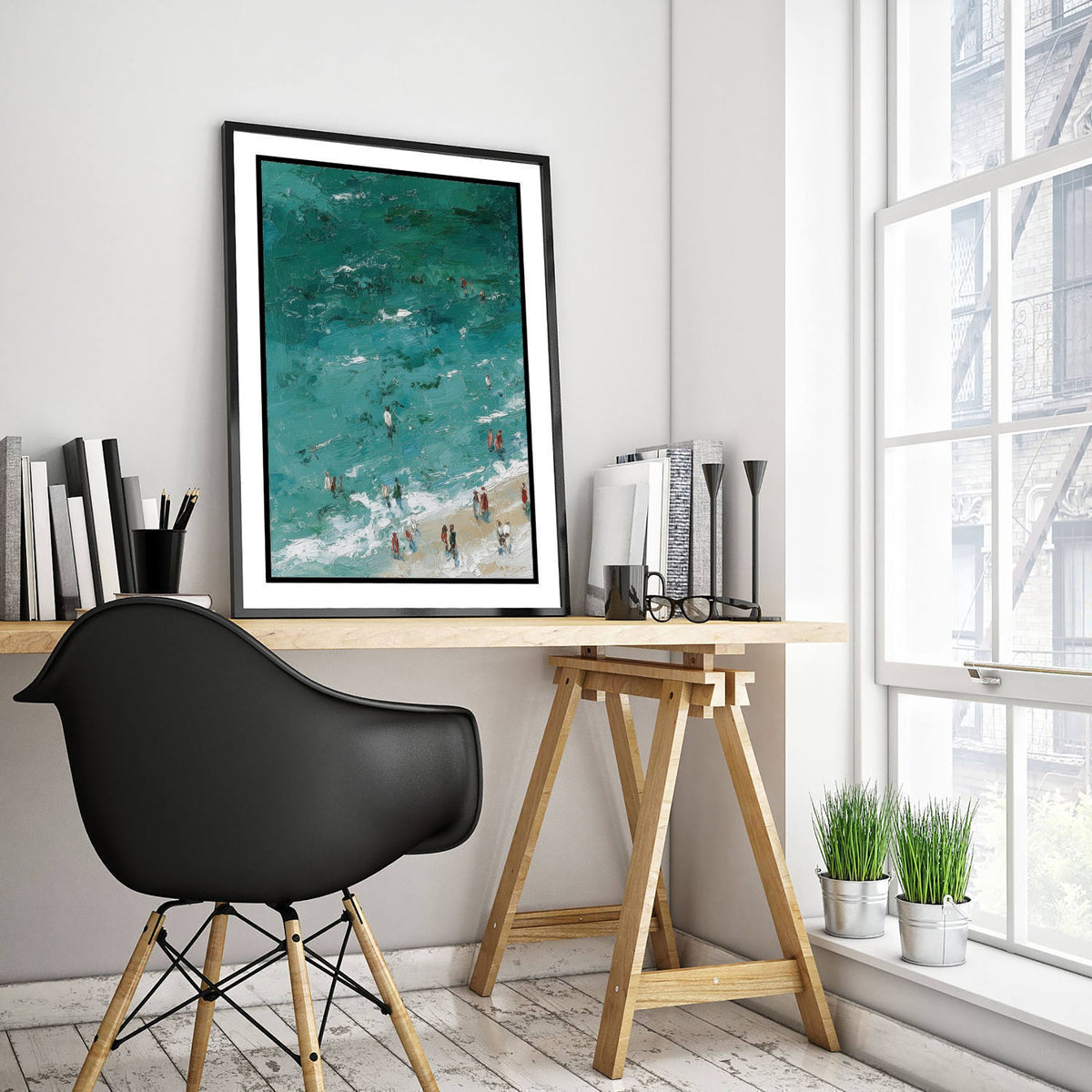 Woolacombe Beach Travel Poster - Aerial Beach Art Print - Impasto Beach Painting - Devon Panel 1/3