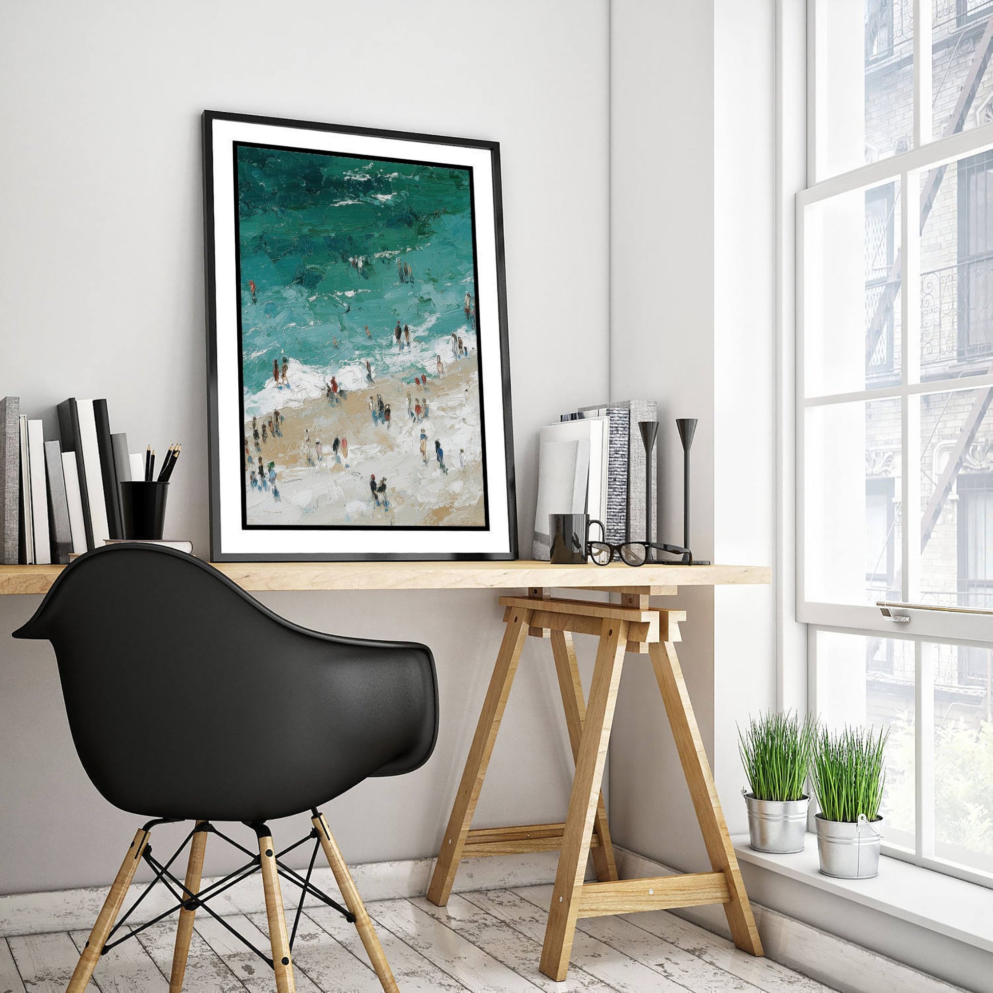 Woolacombe Beach Travel Poster - Aerial Beach Art Print - Impasto Beach Painting - Devon Panel 2/3