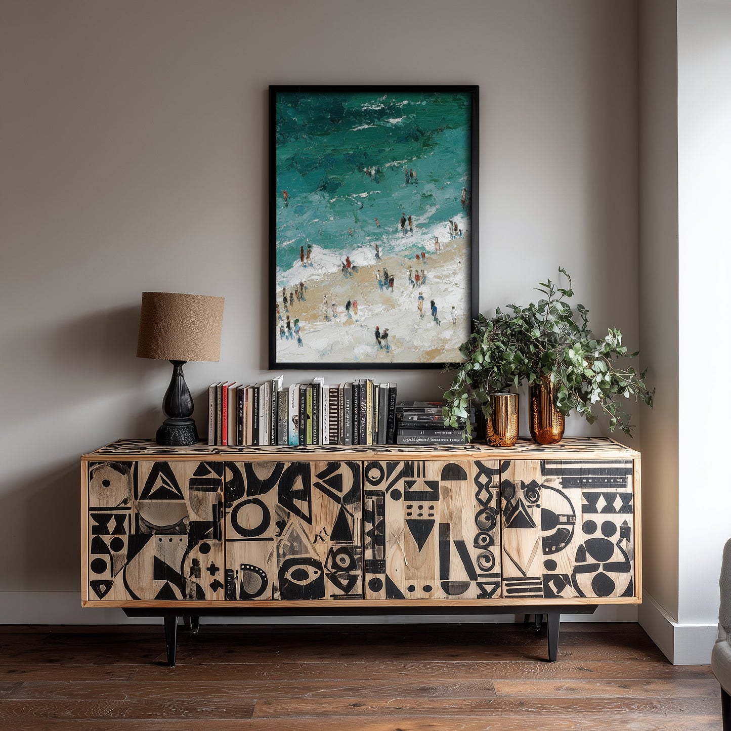 Woolacombe Beach Travel Poster - Aerial Beach Art Print - Impasto Beach Painting - Devon Panel 2/3