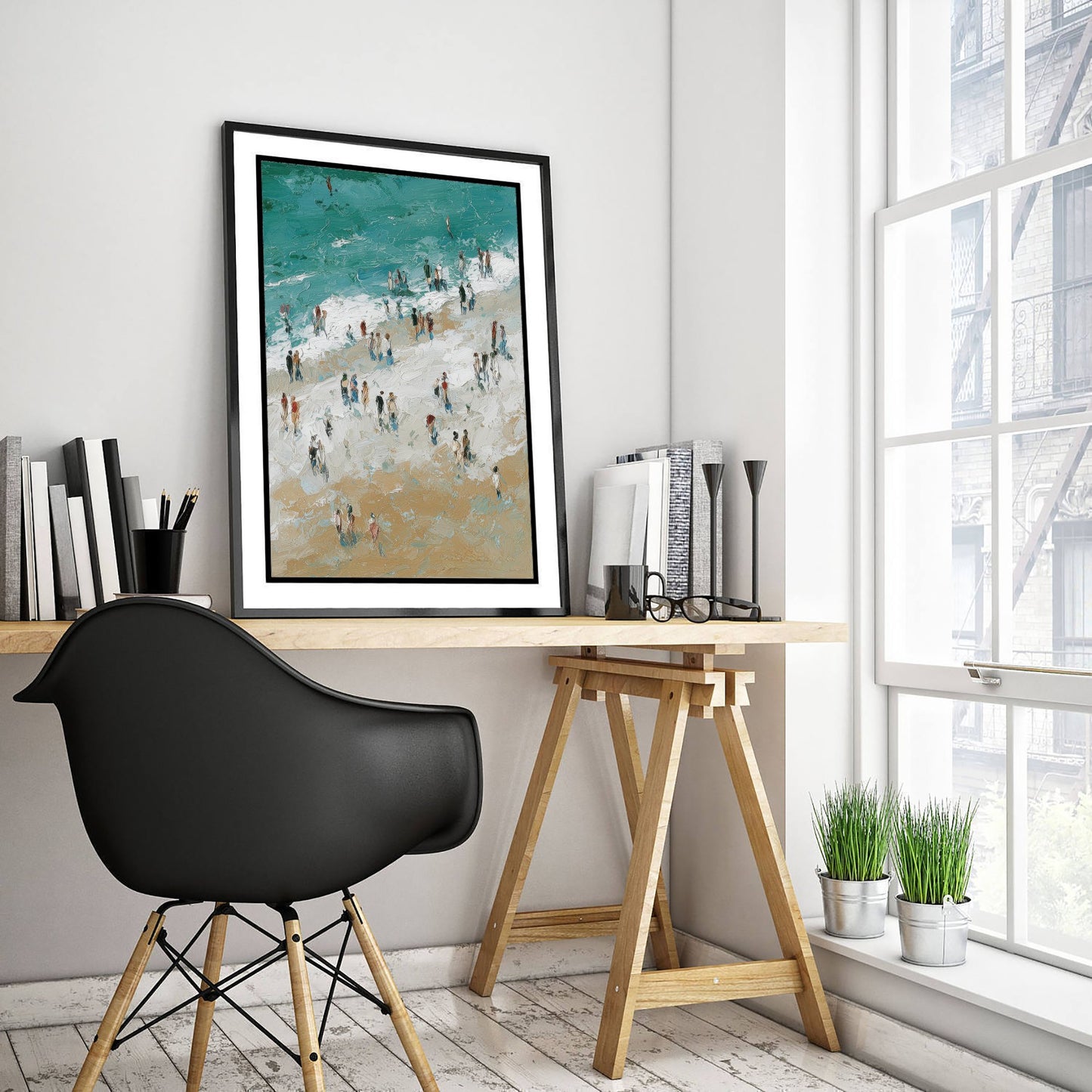 Woolacombe Beach Travel Poster - Aerial Beach Art Print - Impasto Beach Painting - Devon Panel 3/3