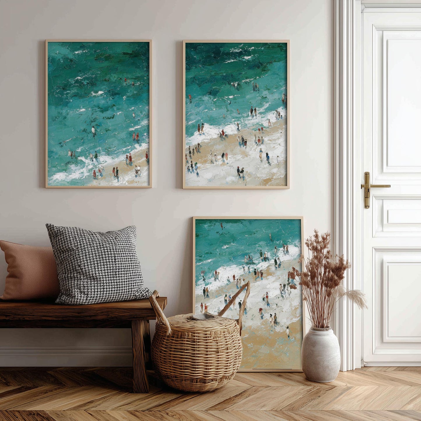 Woolacombe Beach Set of Three Prints - Aerial North Devon Posters - Palette Knife Oil Painting - Emerald Surf Wall Art