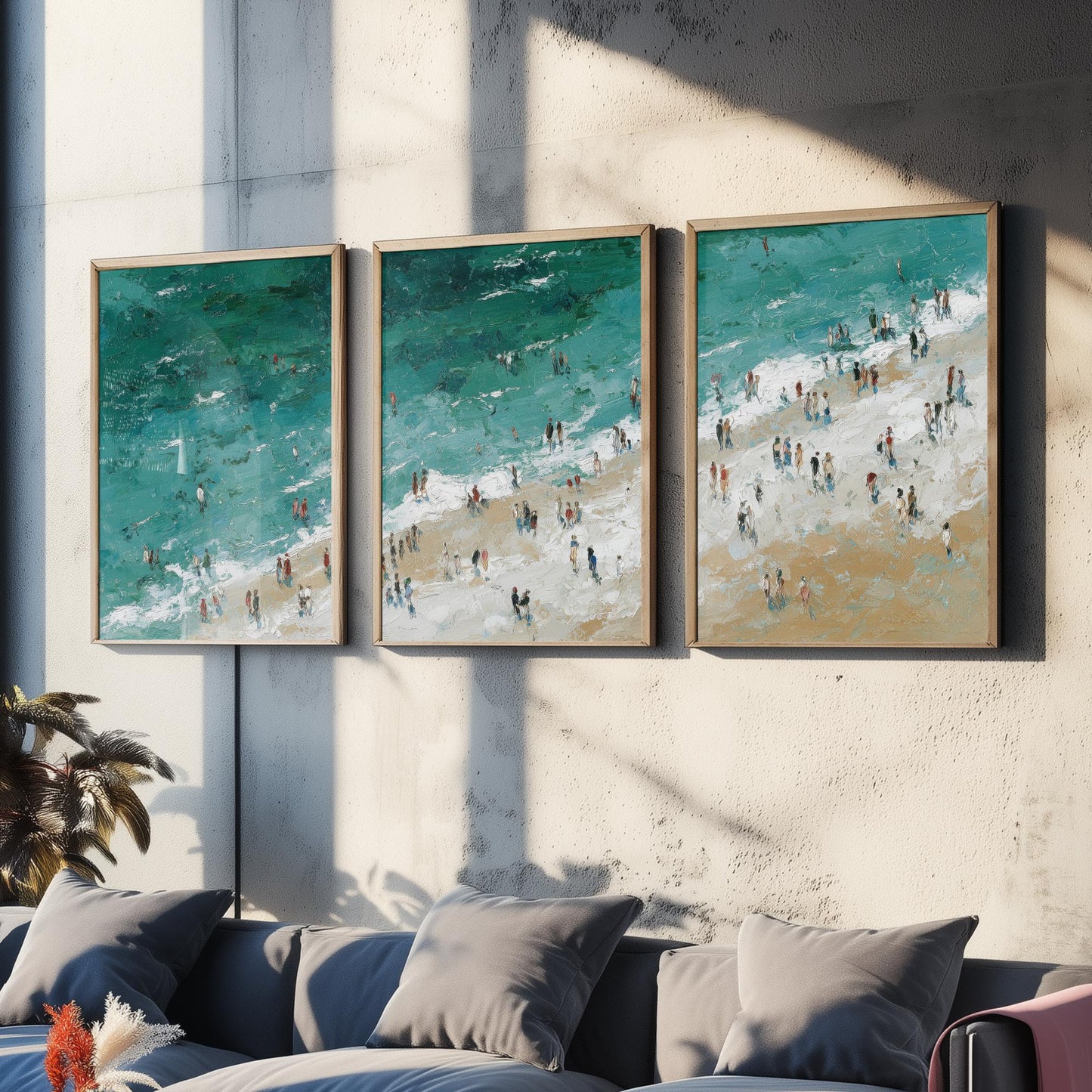 Woolacombe Beach Set of Three Prints - Aerial North Devon Posters - Palette Knife Oil Painting - Emerald Surf Wall Art