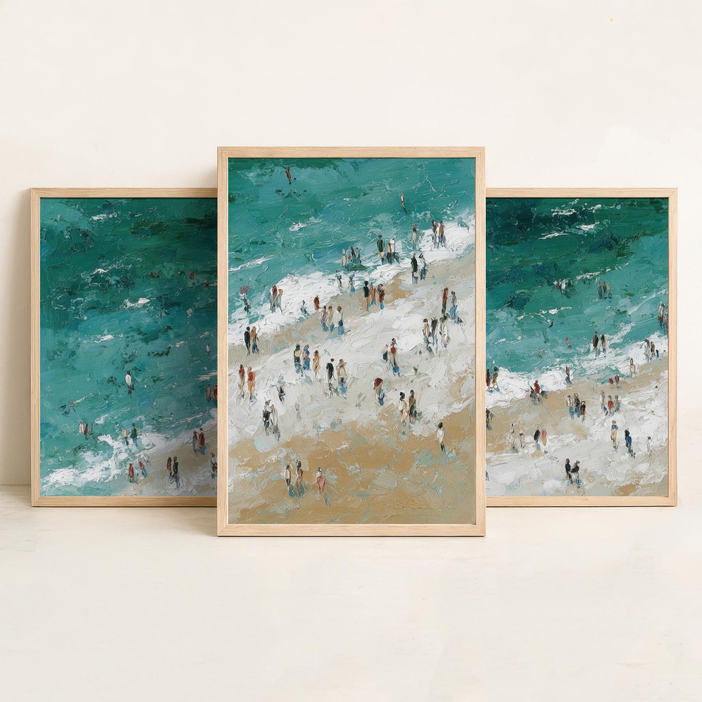 Woolacombe Beach Set of Three Prints - Aerial North Devon Posters - Palette Knife Oil Painting - Emerald Surf Wall Art