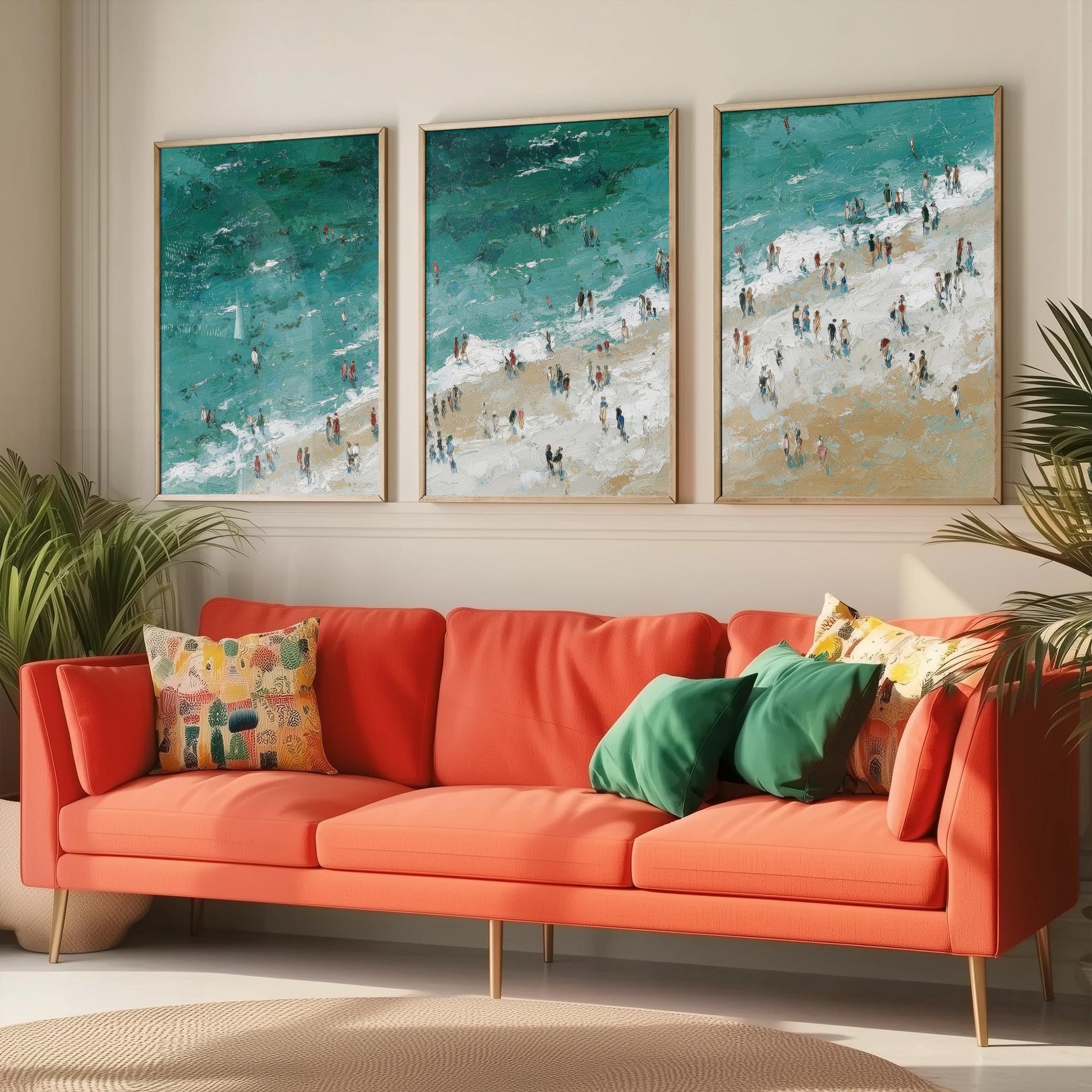 Woolacombe Beach Set of Three Prints - Aerial North Devon Posters - Palette Knife Oil Painting - Emerald Surf Wall Art