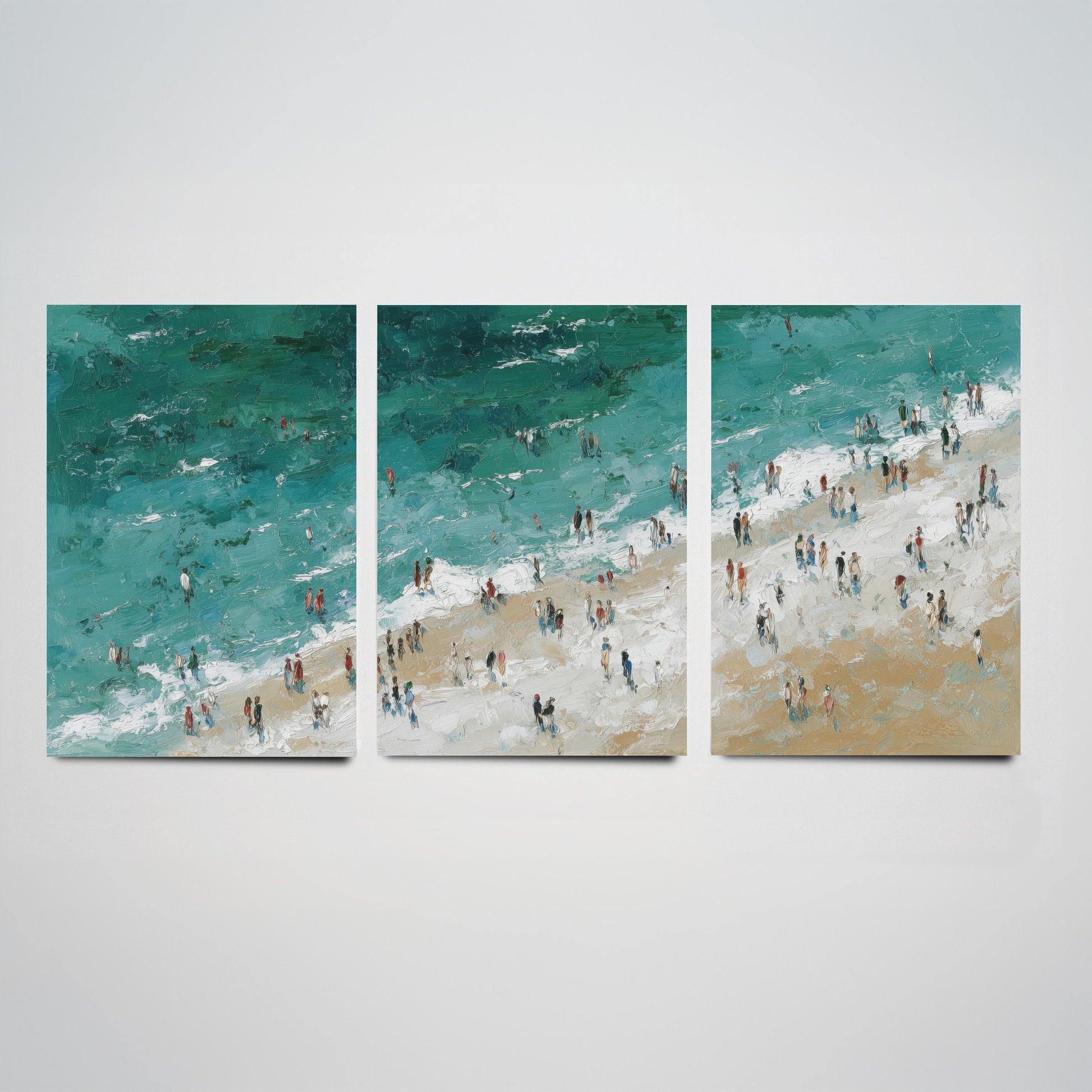 Woolacombe Beach Set of Three Prints - Aerial North Devon Posters - Palette Knife Oil Painting - Emerald Surf Wall Art