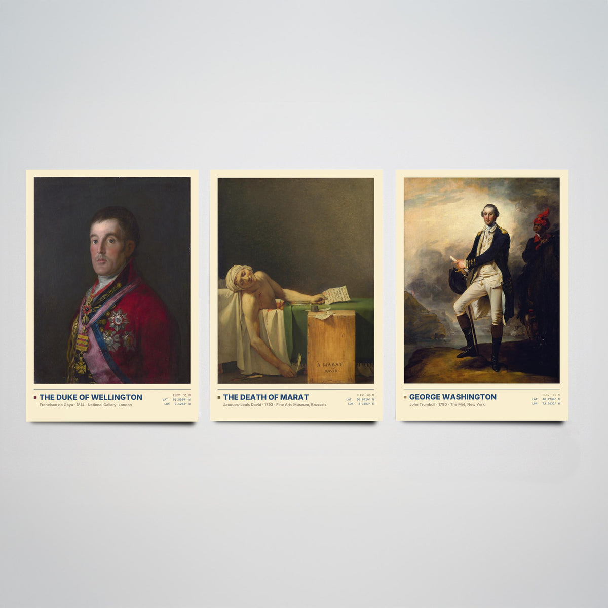 Age of Revolution Set of Three Art Prints - Wellington, Death of Marat, Washington - Goya David Trumbull Gallery Posters - Paintings