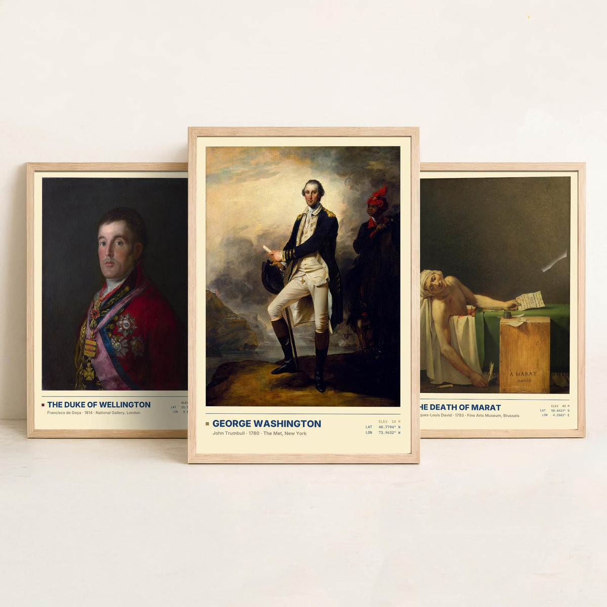 Age of Revolution Set of Three Art Prints - Wellington, Death of Marat, Washington - Goya David Trumbull Gallery Posters - Paintings