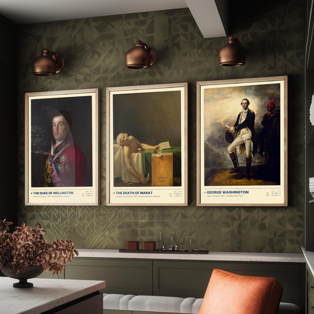 Age of Revolution Set of Three Art Prints - Wellington, Death of Marat, Washington - Goya David Trumbull Gallery Posters - Paintings