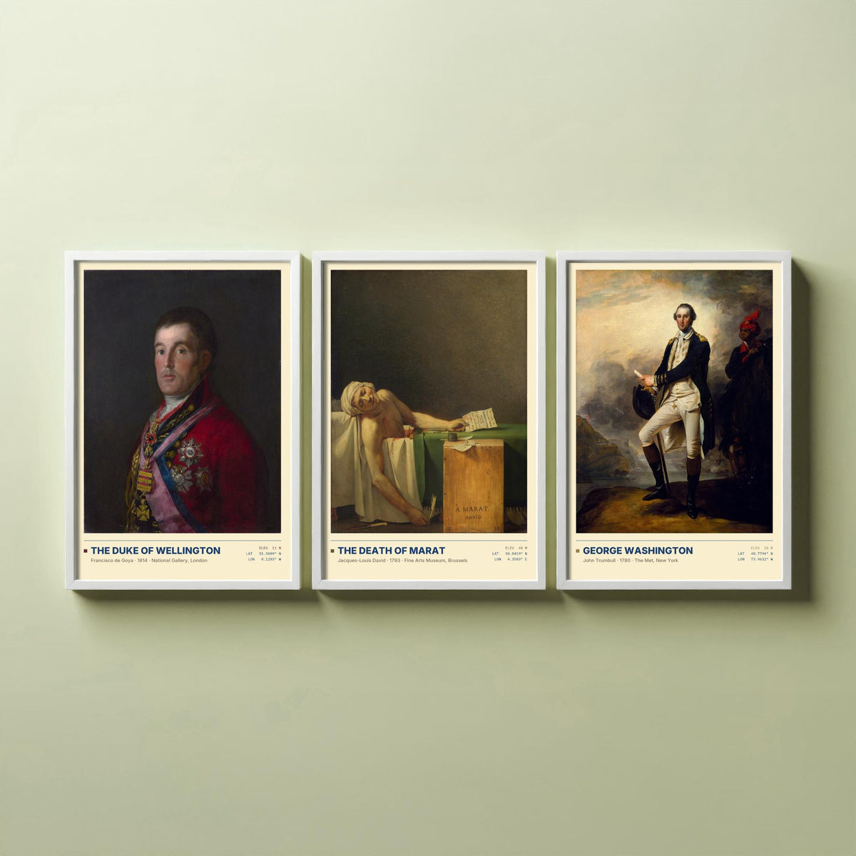 Age of Revolution Set of Three Art Prints - Wellington, Death of Marat, Washington - Goya David Trumbull Gallery Posters - Paintings