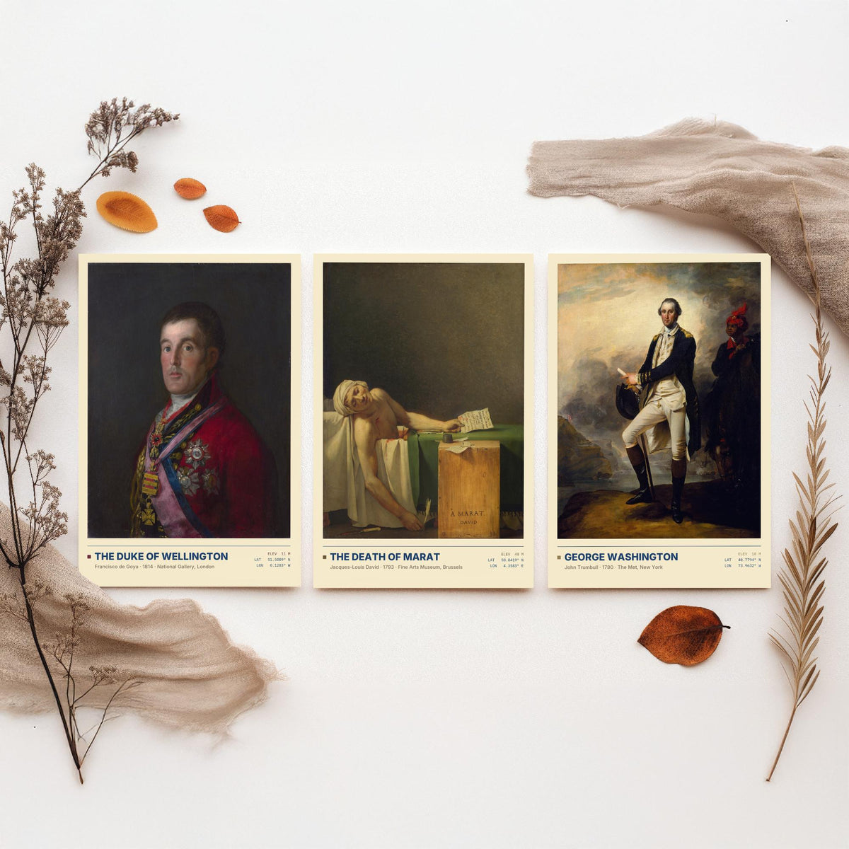 Age of Revolution Set of Three Art Prints - Wellington, Death of Marat, Washington - Goya David Trumbull Gallery Posters - Paintings