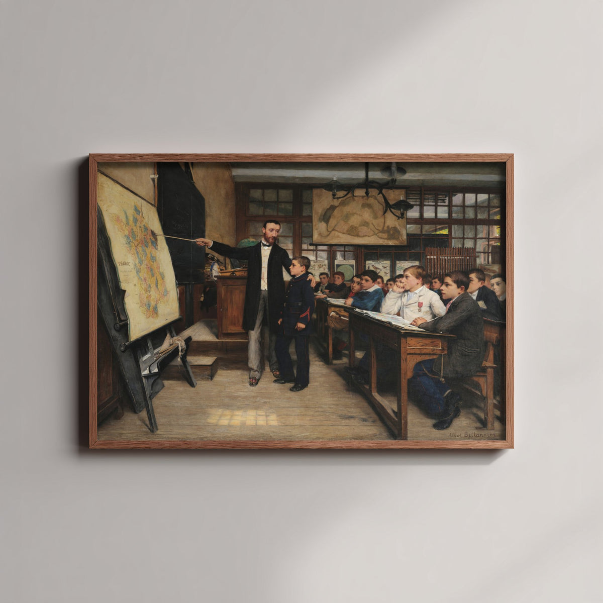Albert Bettannier - The Geography Lesson or The Black Spot (1887) - Classic Painting Art Print - French Schoolroom Map Teacher Poster