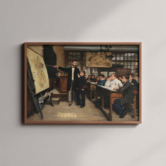 Albert Bettannier - The Geography Lesson or The Black Spot (1887) - Classic Painting Art Print - French Schoolroom Map Teacher Poster