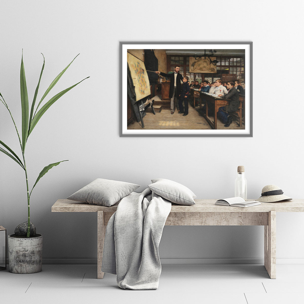 Albert Bettannier - The Geography Lesson or The Black Spot (1887) - Classic Painting Art Print - French Schoolroom Map Teacher Poster
