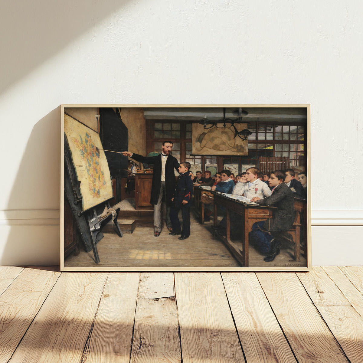 Albert Bettannier - The Geography Lesson or The Black Spot (1887) - Classic Painting Art Print - French Schoolroom Map Teacher Poster