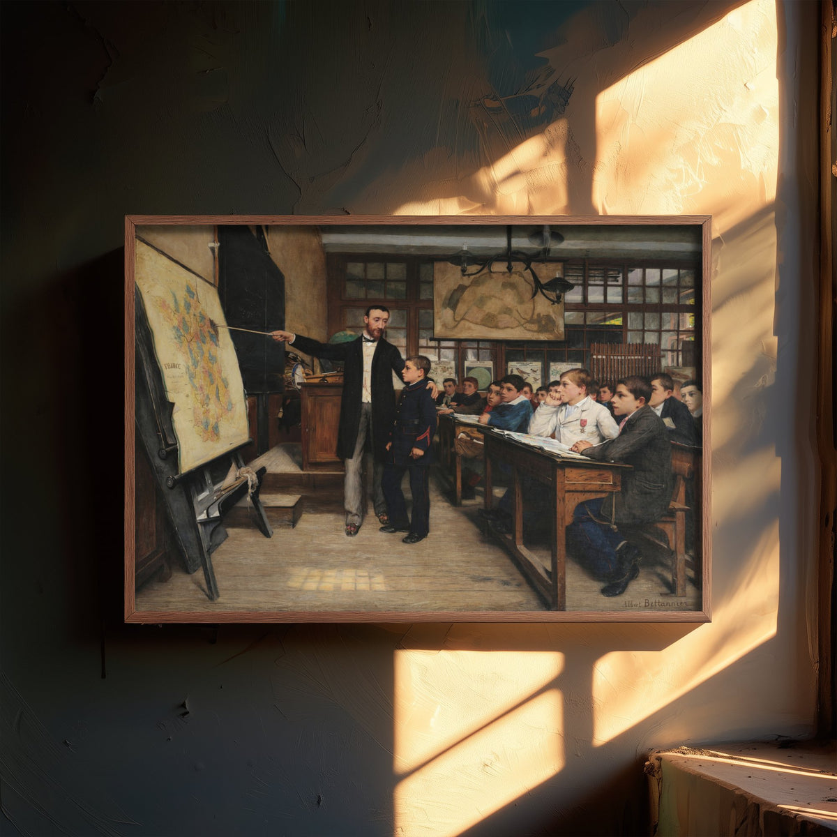 Albert Bettannier - The Geography Lesson or The Black Spot (1887) - Classic Painting Art Print - French Schoolroom Map Teacher Poster