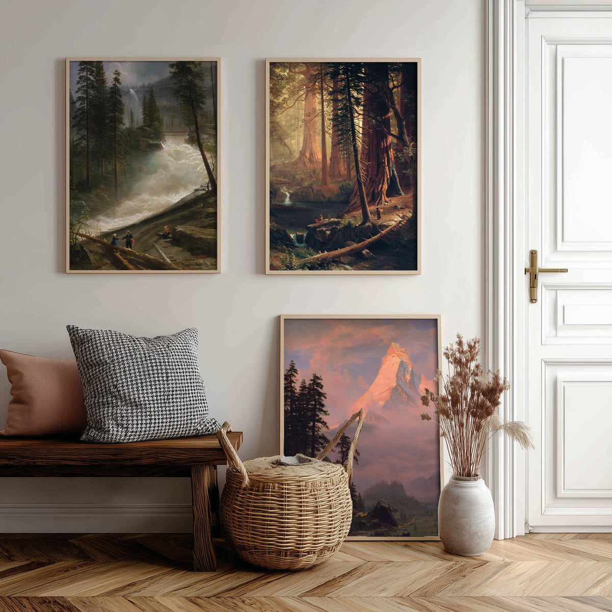 Albert Bierstadt Set of Three Art Prints - Mountain Waterfall, Giant Redwoods, Matterhorn - Romantic Landscape Painting Poster
