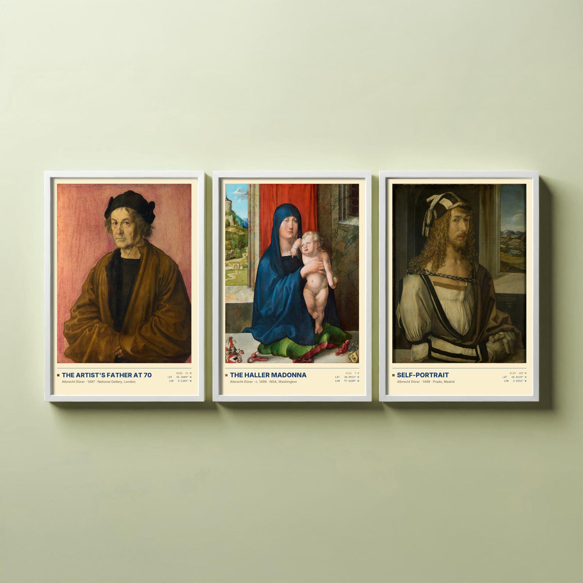 Albrecht Durer Set of Three Art Prints - Father at 70, Haller Madonna, Self-Portrait - Northern Renaissance Gallery Posters - Paintings
