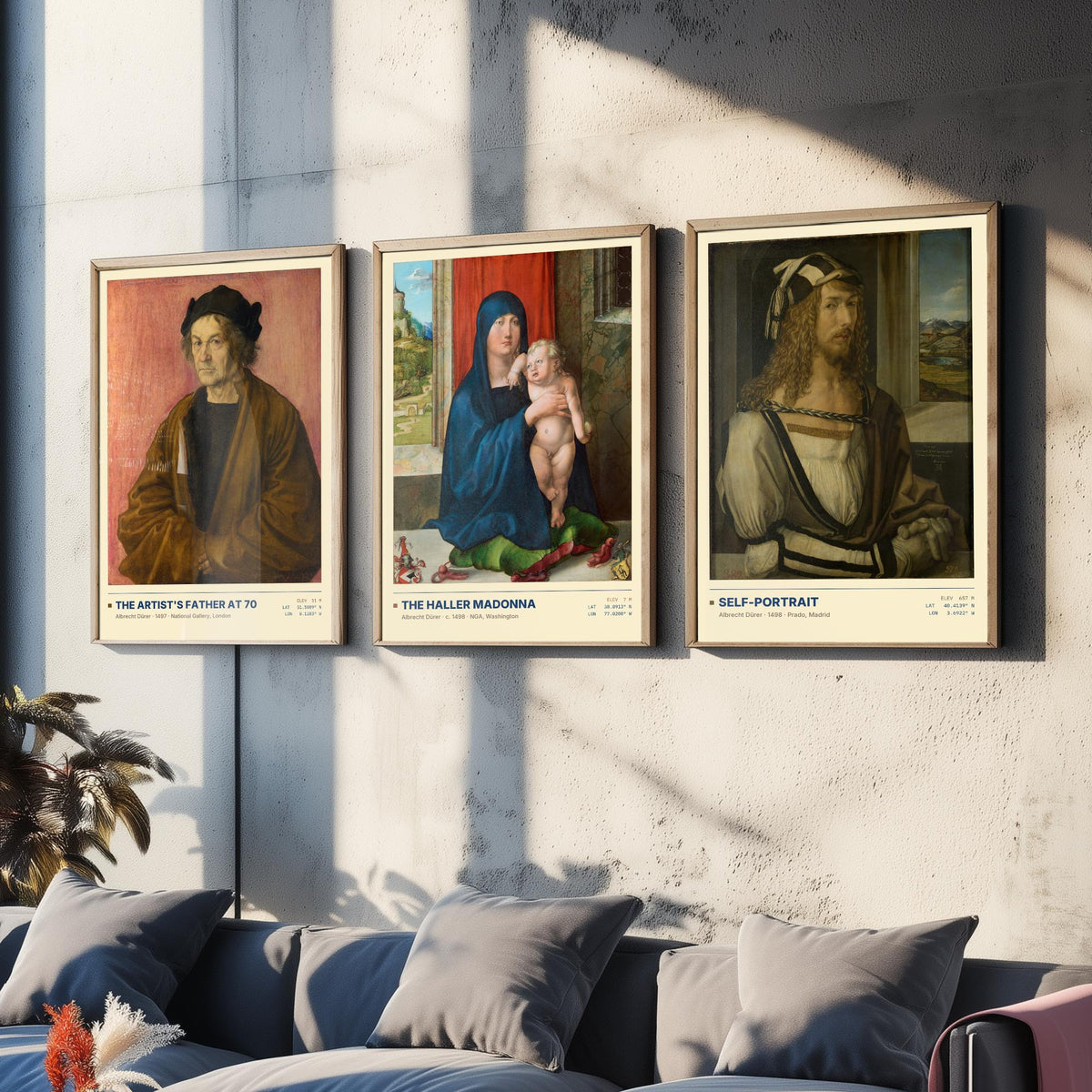 Albrecht Durer Set of Three Art Prints - Father at 70, Haller Madonna, Self-Portrait - Northern Renaissance Gallery Posters - Paintings