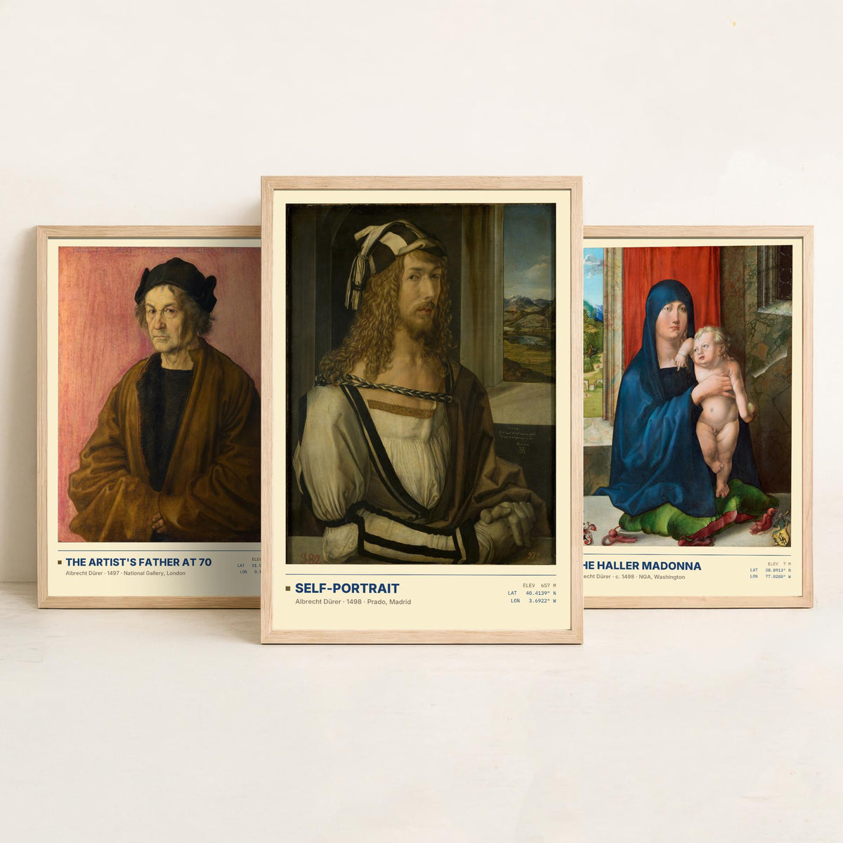 Albrecht Durer Set of Three Art Prints - Father at 70, Haller Madonna, Self-Portrait - Northern Renaissance Gallery Posters - Paintings