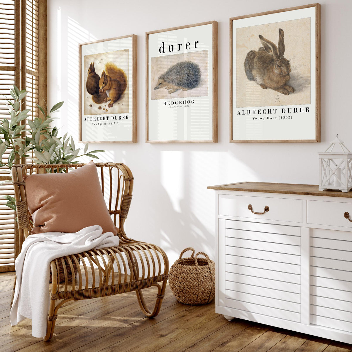 Albrecht Durer Set of Three Art Prints - Two Squirrels, Hedgehog, Young Hare - Watercolour Animal Study Poster