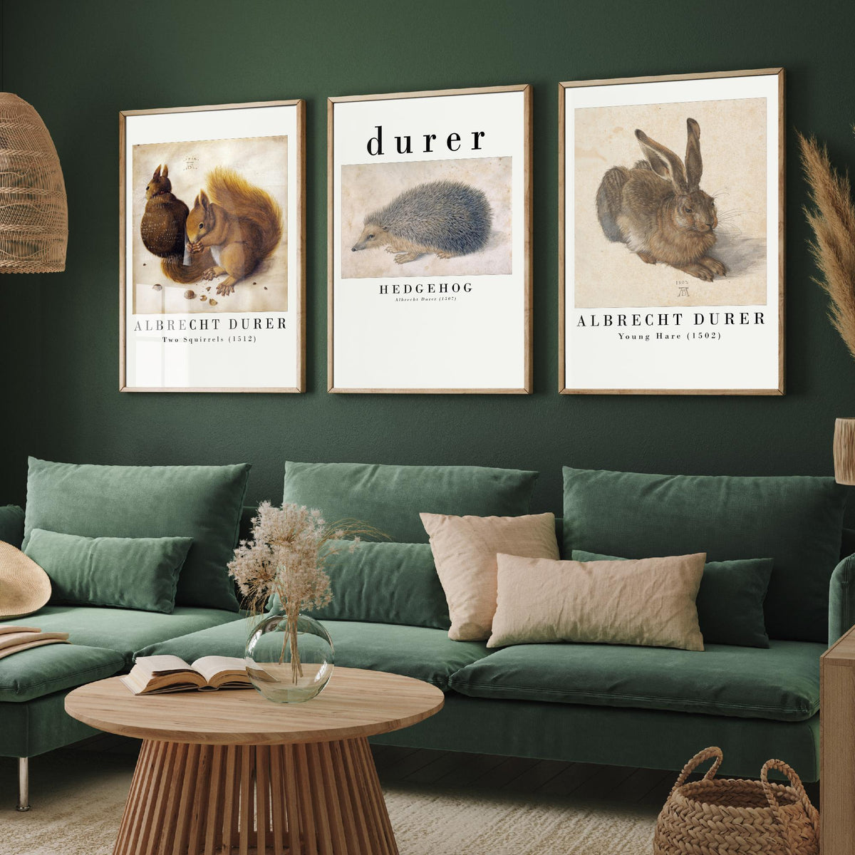 Albrecht Durer Set of Three Art Prints - Two Squirrels, Hedgehog, Young Hare - Watercolour Animal Study Poster