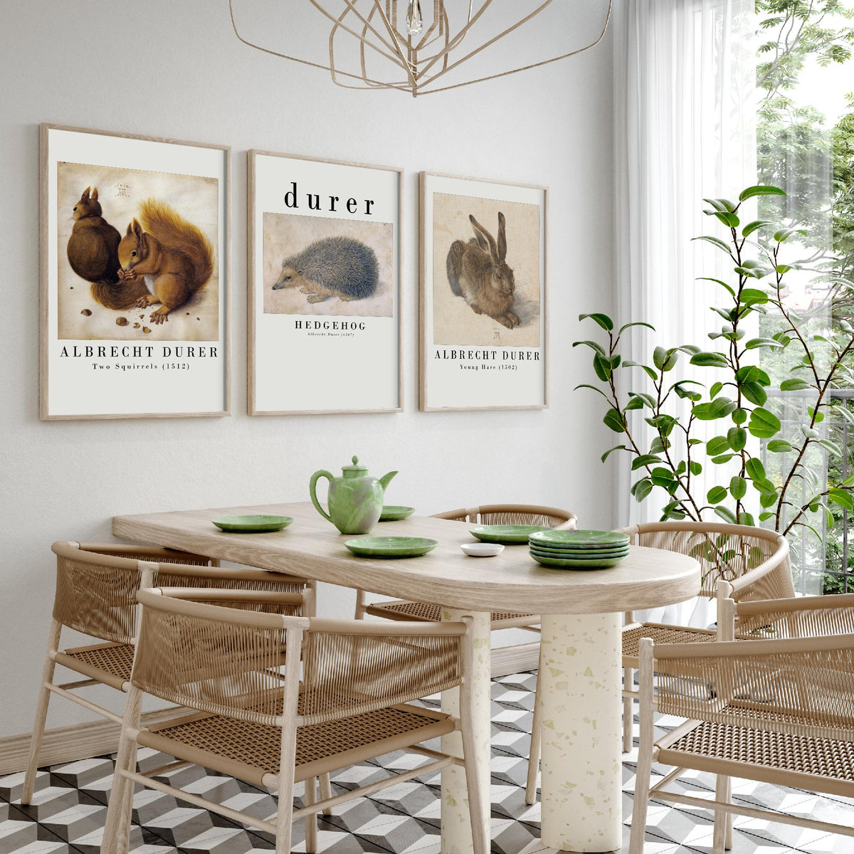 Albrecht Durer Set of Three Art Prints - Two Squirrels, Hedgehog, Young Hare - Watercolour Animal Study Poster