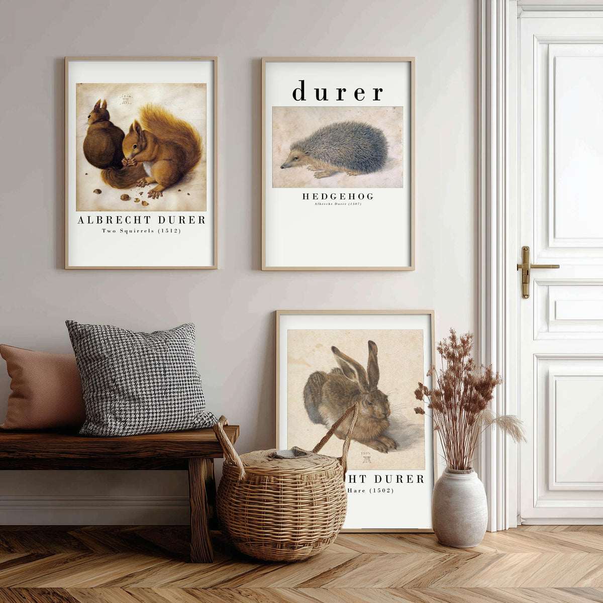 Albrecht Durer Set of Three Art Prints - Two Squirrels, Hedgehog, Young Hare - Watercolour Animal Study Poster