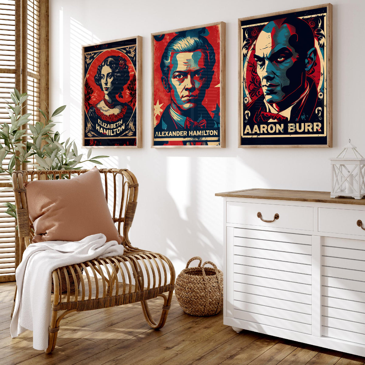 Alexander Hamilton Set of Three Art Prints - Elizabeth Hamilton, Alexander Hamilton, Aaron Burr - Vintage Propaganda Poster Illustration