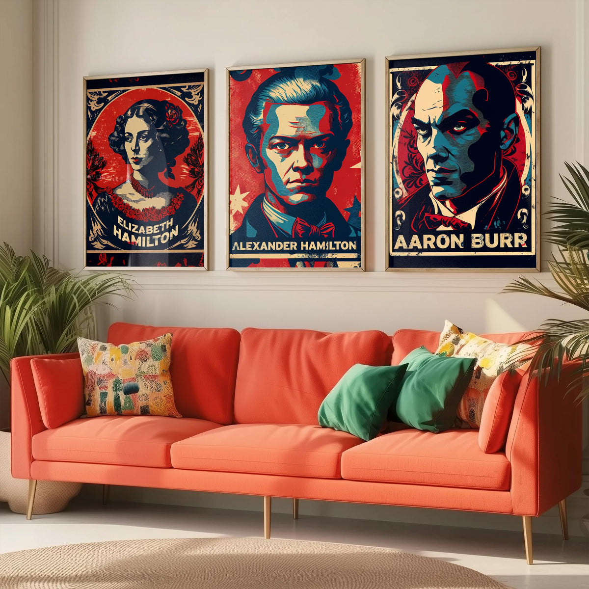 Alexander Hamilton Set of Three Art Prints - Elizabeth Hamilton, Alexander Hamilton, Aaron Burr - Vintage Propaganda Poster Illustration