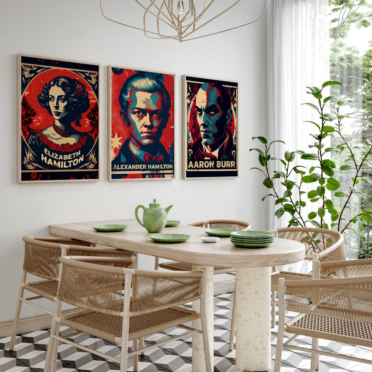 Alexander Hamilton Set of Three Art Prints - Elizabeth Hamilton, Alexander Hamilton, Aaron Burr - Vintage Propaganda Poster Illustration