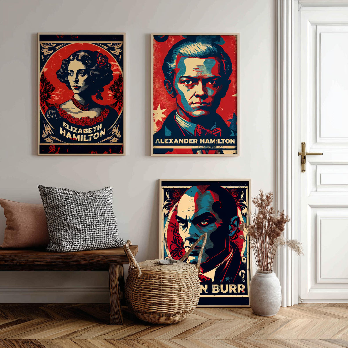 Alexander Hamilton Set of Three Art Prints - Elizabeth Hamilton, Alexander Hamilton, Aaron Burr - Vintage Propaganda Poster Illustration