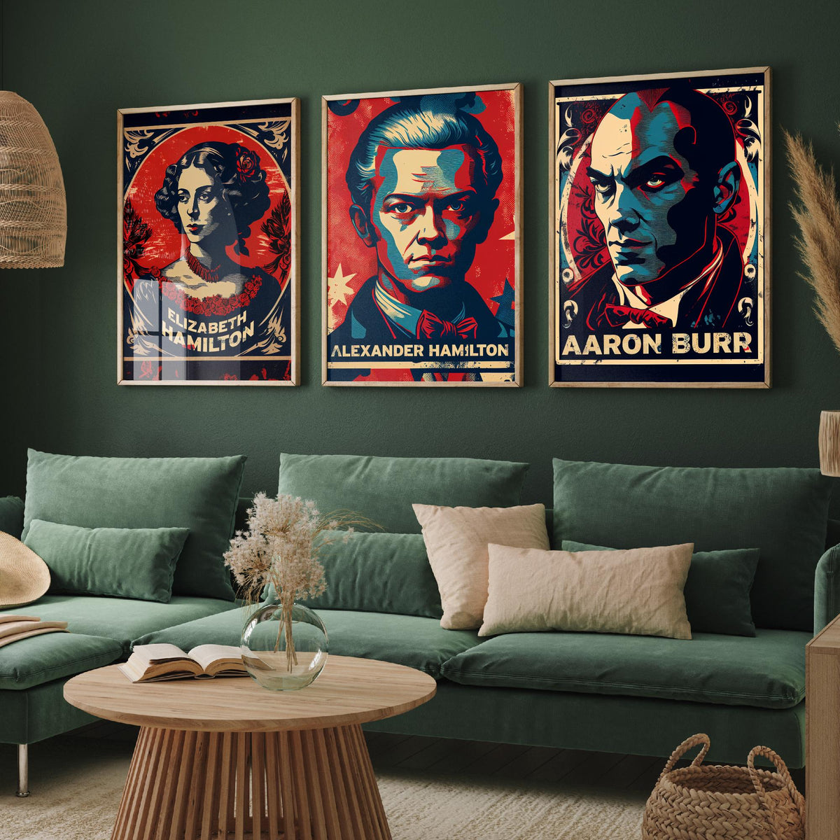 Alexander Hamilton Set of Three Art Prints - Elizabeth Hamilton, Alexander Hamilton, Aaron Burr - Vintage Propaganda Poster Illustration