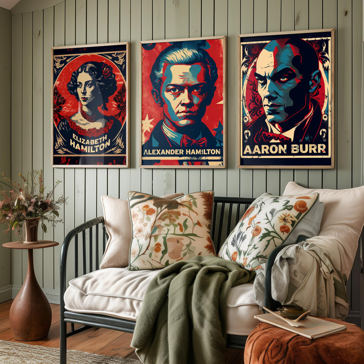 Alexander Hamilton Set of Three Art Prints - Elizabeth Hamilton, Alexander Hamilton, Aaron Burr - Vintage Propaganda Poster Illustration