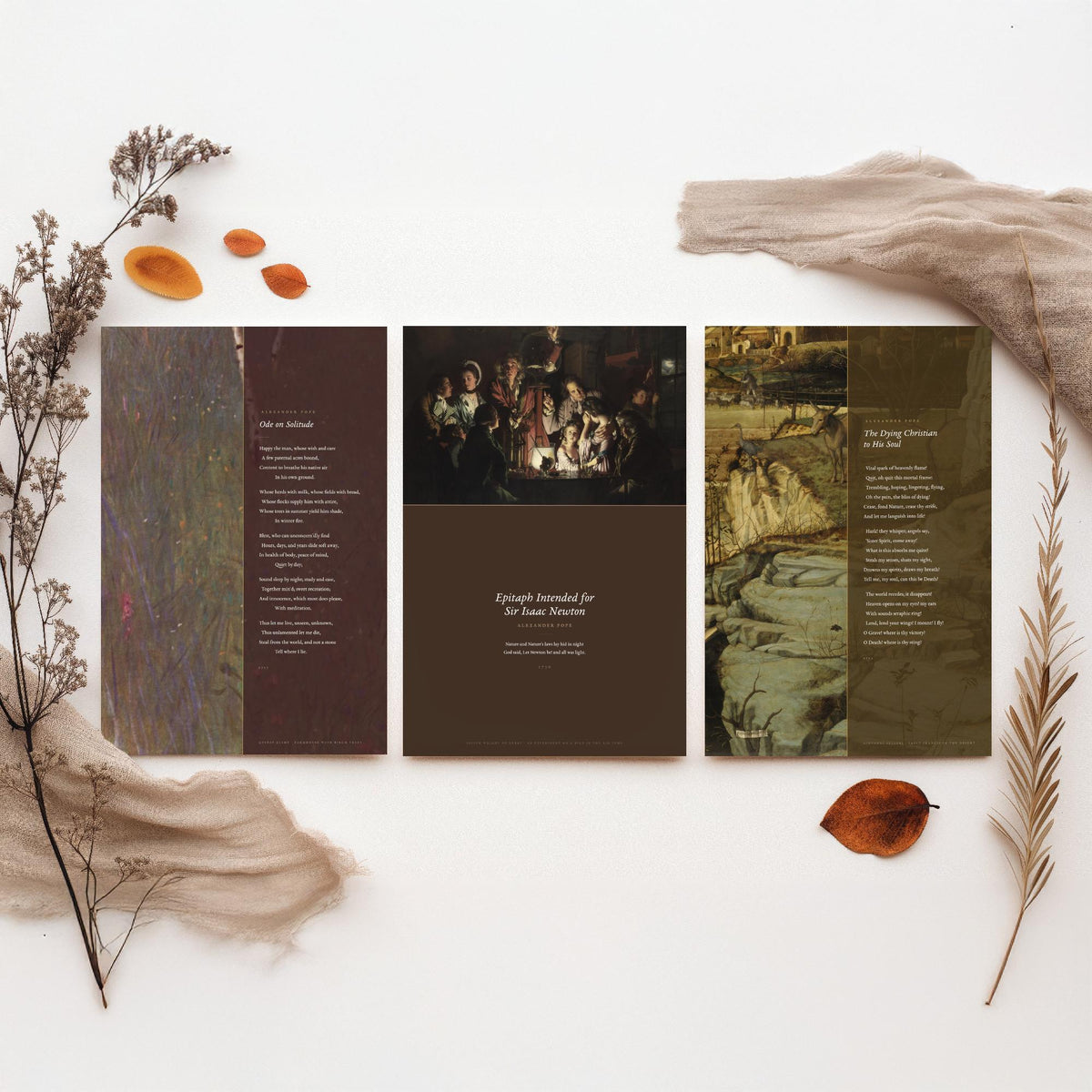 Alexander Pope Poems Set of Three Art Prints - Ode on Solitude, The Dying Christian, Newton Epitaph over Classic Paintings - Poetry Poster