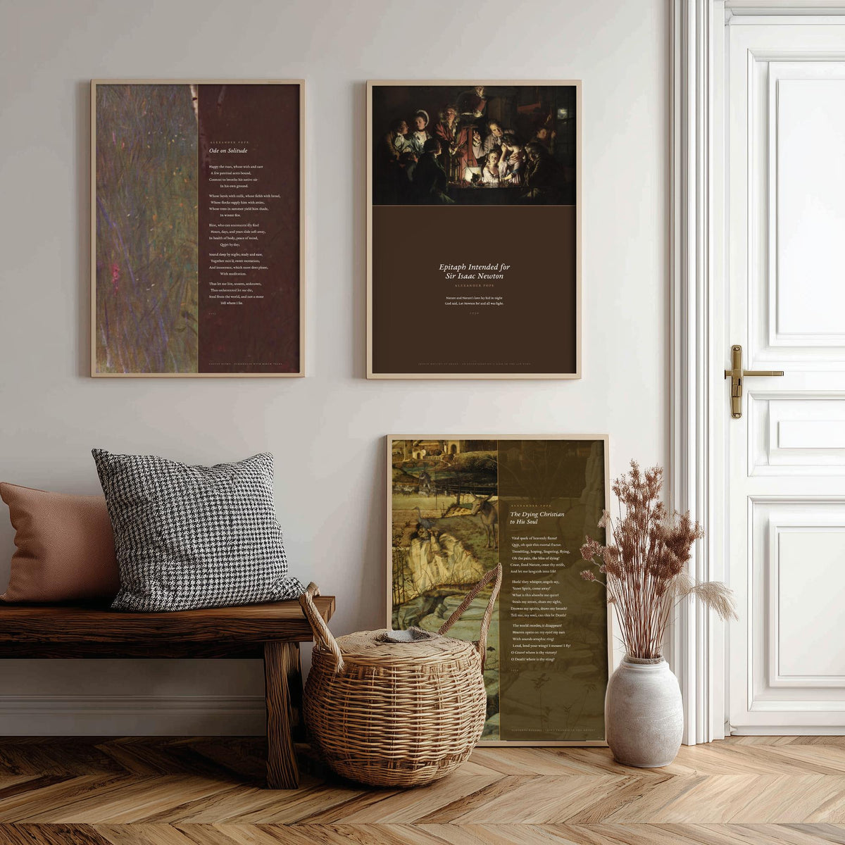 Alexander Pope Poems Set of Three Art Prints - Ode on Solitude, The Dying Christian, Newton Epitaph over Classic Paintings - Poetry Poster