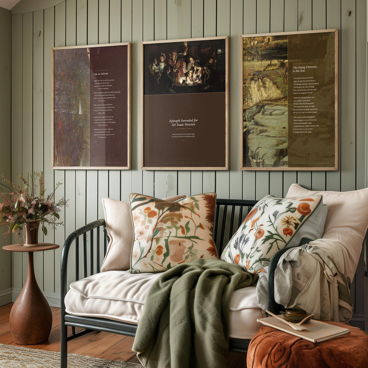 Alexander Pope Poems Set of Three Art Prints - Ode on Solitude, The Dying Christian, Newton Epitaph over Classic Paintings - Poetry Poster