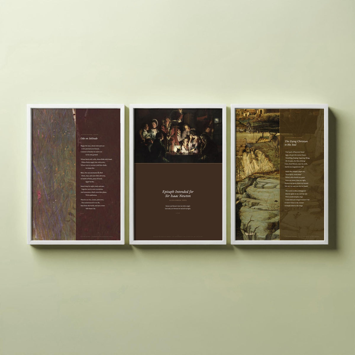 Alexander Pope Poems Set of Three Art Prints - Ode on Solitude, The Dying Christian, Newton Epitaph over Classic Paintings - Poetry Poster
