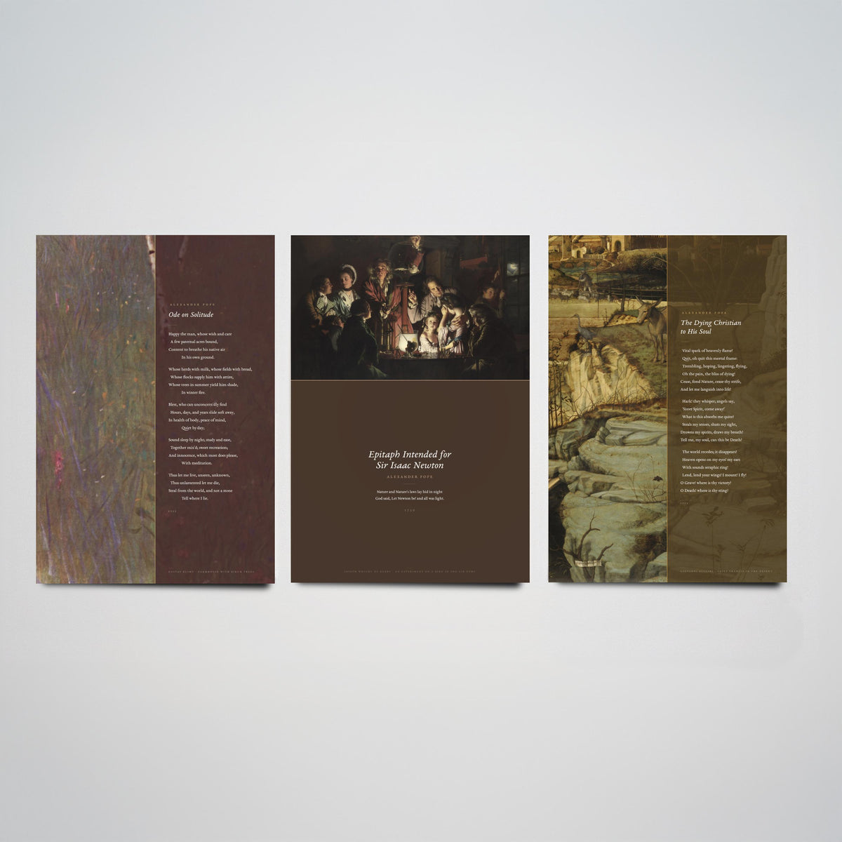 Alexander Pope Poems Set of Three Art Prints - Ode on Solitude, The Dying Christian, Newton Epitaph over Classic Paintings - Poetry Poster