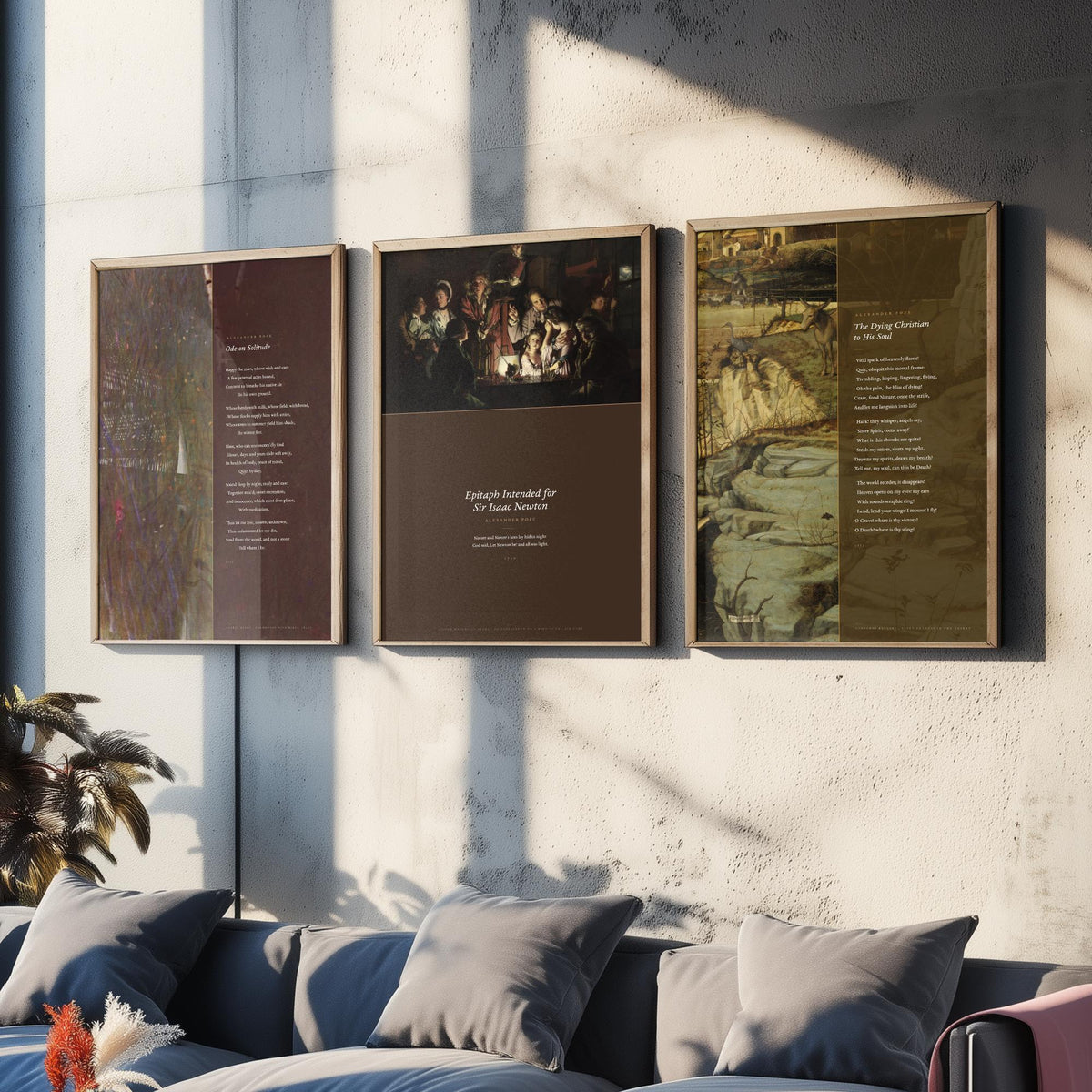 Alexander Pope Poems Set of Three Art Prints - Ode on Solitude, The Dying Christian, Newton Epitaph over Classic Paintings - Poetry Poster