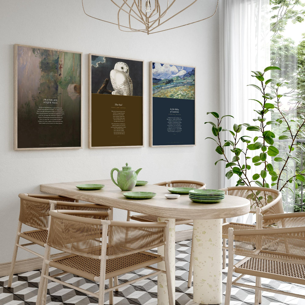 Lord Tennyson Set of Three Art Prints - The Owl, Frater Ave Atque Vale - Full Poems over Painting and Audubon Plate - Poetry Poster V4