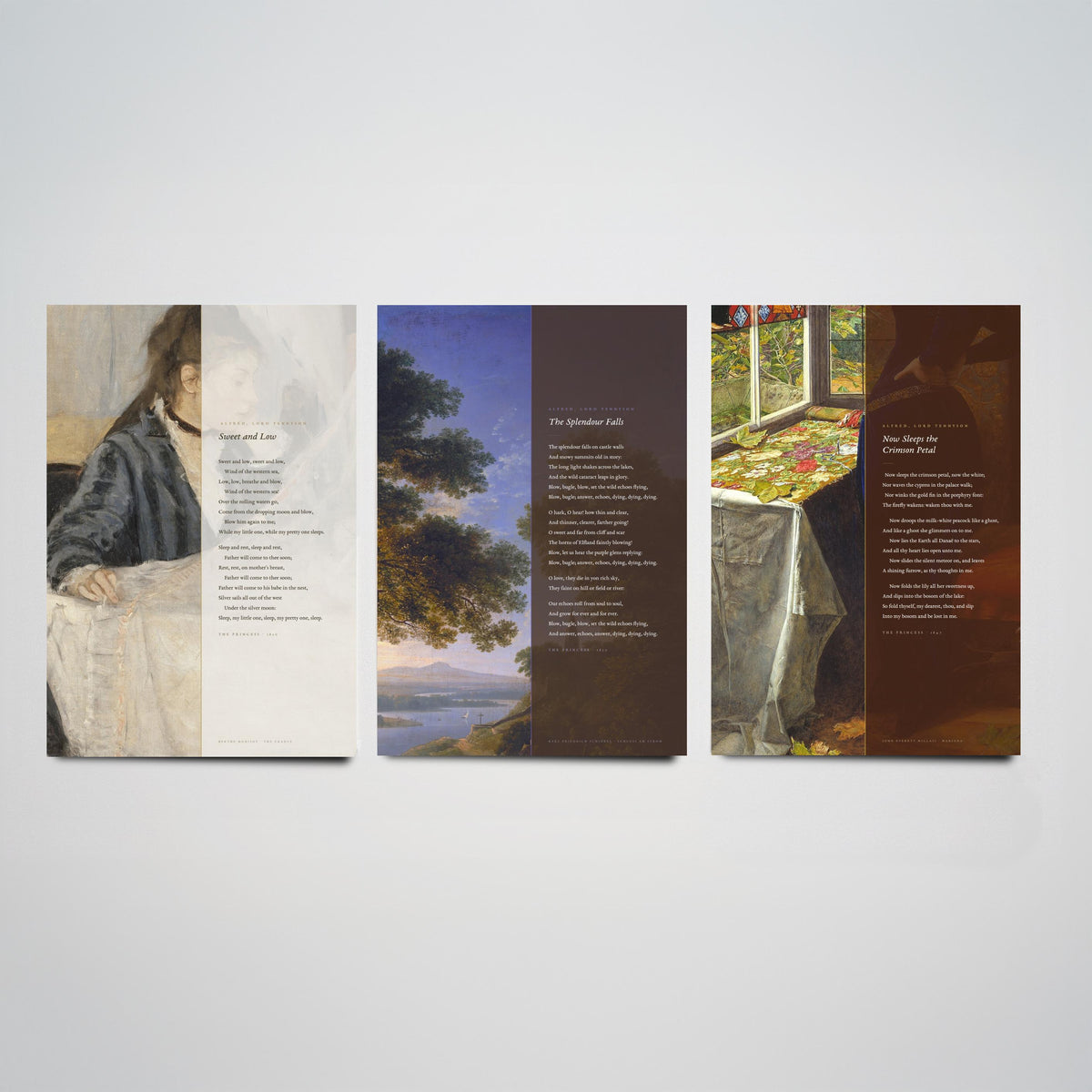 Tennyson Princess Songs Set of Three Art Prints - Sweet and Low, The Splendour Falls, Now Sleeps the Crimson Petal - Painting Poster V1