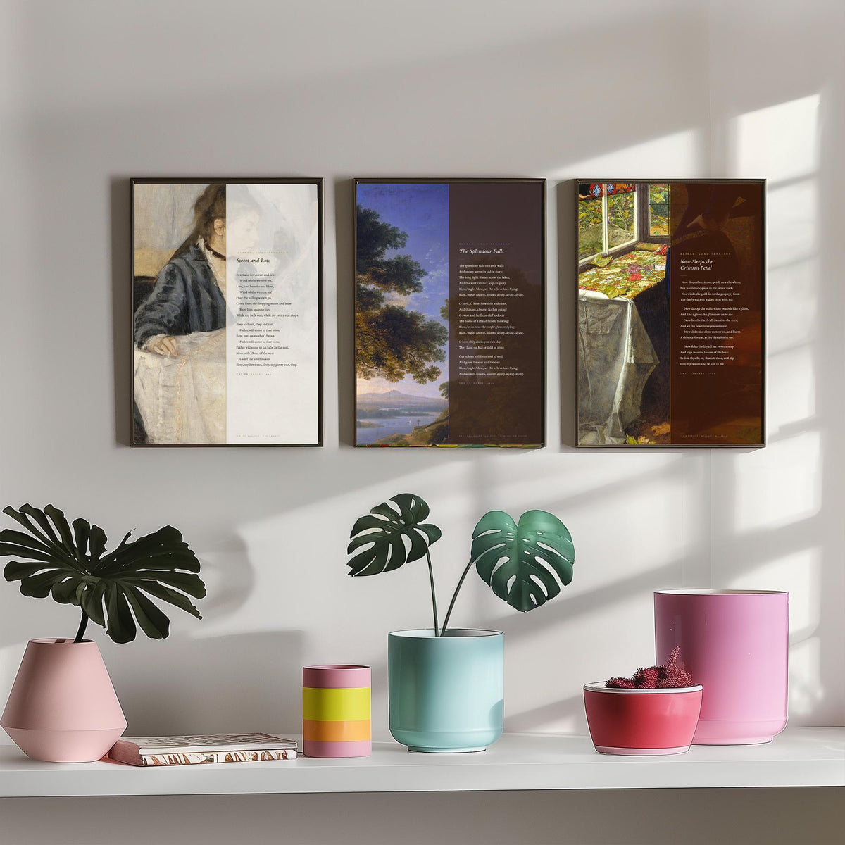 Tennyson Princess Songs Set of Three Art Prints - Sweet and Low, The Splendour Falls, Now Sleeps the Crimson Petal - Painting Poster V1
