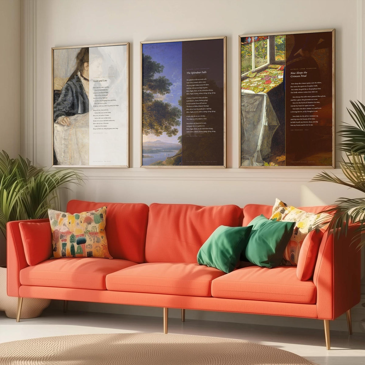 Tennyson Princess Songs Set of Three Art Prints - Sweet and Low, The Splendour Falls, Now Sleeps the Crimson Petal - Painting Poster V1